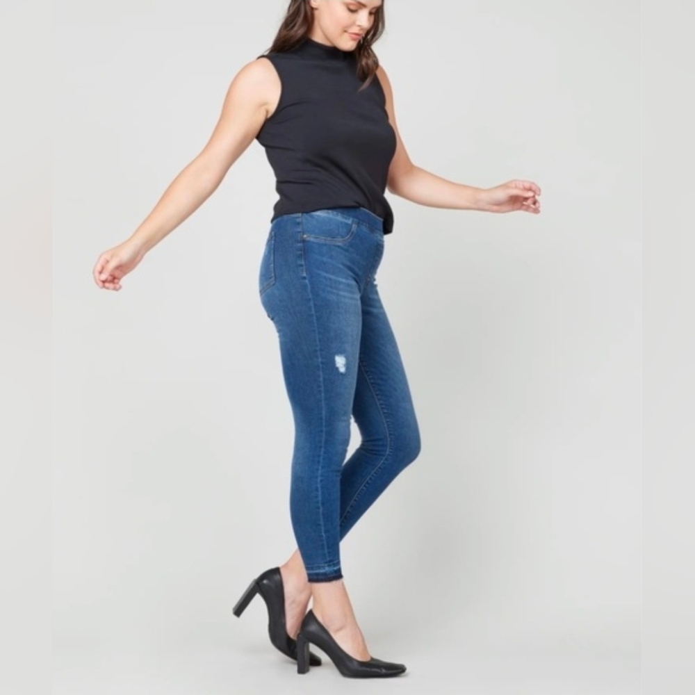 SPANX High Waist Pull-On Shaping Distressed Skinny Jeans Dark Wash Plus Size